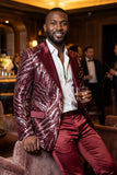 Barabas Wholesale Men's Sequins Geometric Design Luxury Peak Lapel Blazer 5BL05 Wine