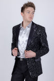 Barabas Wholesale Men's Sequins Paisley Design Luxury Peak Lapel Blazer 5BL06 Black Silver