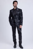Barabas Wholesale Men's Floral Shiny Sequin Design Peak Lapel Blazer 5BL07 Black