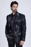 Barabas Wholesale Men's Floral Shiny Sequin Design Peak Lapel Blazer 5BL07 Black