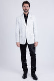 Barabas Wholesale Men's Floral Shiny Sequin Design Peak Lapel Blazer 5BL07 White