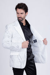 Barabas Wholesale Men's Floral Shiny Sequin Design Peak Lapel Blazer 5BL07 Silver White