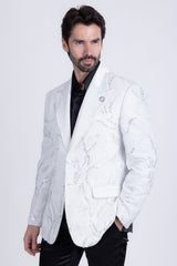 Barabas Wholesale Men's Floral Shiny Sequin Design Peak Lapel Blazer 5BL07 White