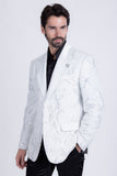 Barabas Wholesale Men's Floral Shiny Sequin Design Peak Lapel Blazer 5BL07 White
