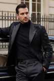 Barabas Wholesale Men's Floral Shiny Sequin Design Peak Lapel Blazer 5BL07 Black Silver