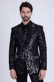 Barabas Wholesale Men's Floral Sequin Embroidered Design Peak Lapel Blazer 5BL09 Black