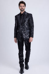 Barabas Wholesale Men's Floral Sequin Embroidered Design Peak Lapel Blazer 5BL09 Black