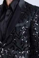 Barabas Wholesale Men's Floral Sequin Embroidered Design Peak Lapel Blazer 5BL09 Black