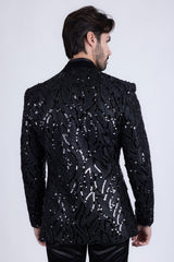 Barabas Wholesale Men's Floral Sequin Embroidered Design Peak Lapel Blazer 5BL09 Black