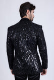 Barabas Wholesale Men's Floral Sequin Embroidered Design Peak Lapel Blazer 5BL09 Black