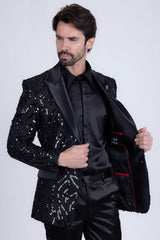 Barabas Wholesale Men's Floral Sequin Embroidered Design Peak Lapel Blazer 5BL09 Black
