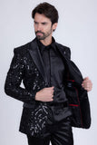 Barabas Wholesale Men's Floral Sequin Embroidered Design Peak Lapel Blazer 5BL09 Black