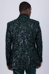 Barabas Wholesale Men's Floral Sequin Embroidered Design Peak Lapel Blazer 5BL09 Emerald