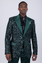 Barabas Wholesale Men's Floral Sequin Embroidered Design Peak Lapel Blazer 5BL09 Green