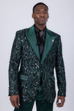 Barabas Wholesale Men's Floral Sequin Embroidered Design Peak Lapel Blazer 5BL09 Green