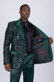 Barabas Wholesale Men's Floral Sequin Embroidered Design Peak Lapel Blazer 5BL09 Black Green