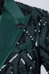 Barabas Wholesale Men's Floral Sequin Embroidered Design Peak Lapel Blazer 5BL09 Green