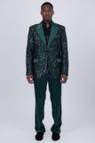 Barabas Wholesale Men's Floral Sequin Embroidered Design Peak Lapel Blazer 5BL09 Green