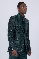 Barabas Wholesale Men's Floral Sequin Embroidered Design Peak Lapel Blazer 5BL09 Green Black