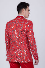 Barabas Wholesale Men's Floral Sequin Embroidered Design Peak Lapel Blazer 5BL09 Red