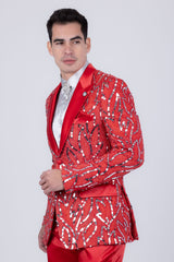 Barabas Wholesale Men's Floral Sequin Embroidered Design Peak Lapel Blazer 5BL09 Red
