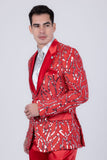 Barabas Wholesale Men's Floral Sequin Embroidered Design Peak Lapel Blazer 5BL09 Red