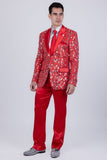 Barabas Wholesale Men's Floral Sequin Embroidered Design Peak Lapel Blazer 5BL09 Red