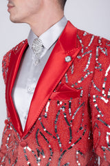 Barabas Wholesale Men's Floral Sequin Embroidered Design Peak Lapel Blazer 5BL09 Silver