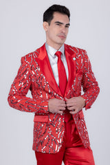 Barabas Wholesale Men's Floral Sequin Embroidered Design Peak Lapel Blazer 5BL09 Red