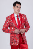 Barabas Wholesale Men's Floral Sequin Embroidered Design Peak Lapel Blazer 5BL09 Red
