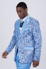 Barabas Wholesale Men's Floral Sequin Embroidered Design Peak Lapel Blazer 5BL09 Turquoise