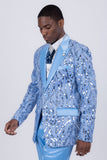 Barabas Wholesale Men's Floral Sequin Embroidered Design Peak Lapel Blazer 5BL09 Turquoise