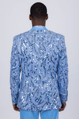 Barabas Wholesale Men's Floral Sequin Embroidered Design Peak Lapel Blazer 5BL09 Light Blue