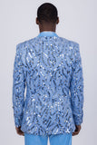 Barabas Wholesale Men's Floral Sequin Embroidered Design Peak Lapel Blazer 5BL09 Light Blue