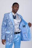 Barabas Wholesale Men's Floral Sequin Embroidered Design Peak Lapel Blazer 5BL09 Sky Blue