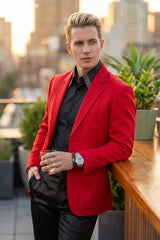 Barabas Wholesale Men's Matte Notch Lapel Casual Blazer 5BL11 Red