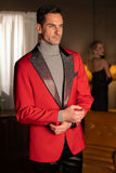 Barabas Wholesale Men's Rhinestone Geometric Design Peak Lapel Blazer 5BL12 Red