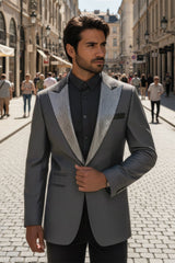 Barabas Wholesale Men's Rhinestone Geometric Design Peak Lapel Blazer 5BL12 Grey
