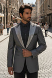 Barabas Wholesale Men's Rhinestone Geometric Design Peak Lapel Blazer 5BL12 Grey