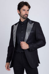 Barabas Wholesale Men's Rhinestone Geometric Design Peak Lapel Blazer 5BL12 Black