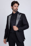 Barabas Wholesale Men's Rhinestone Geometric Design Peak Lapel Blazer 5BL12 Black