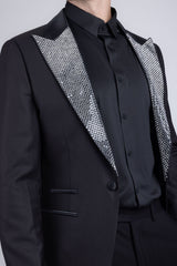Barabas Wholesale Men's Rhinestone Geometric Design Peak Lapel Blazer 5BL12 Black