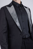 Barabas Wholesale Men's Rhinestone Geometric Design Peak Lapel Blazer 5BL12 Black