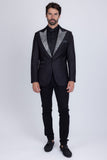 Barabas Wholesale Men's Rhinestone Geometric Design Peak Lapel Blazer 5BL12 Black