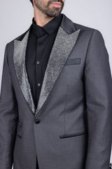 Barabas Wholesale Men's Rhinestone Geometric Design Peak Lapel Blazer 5BL12 Grey