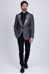 Barabas Wholesale Men's Rhinestone Geometric Design Peak Lapel Blazer 5BL12 Grey