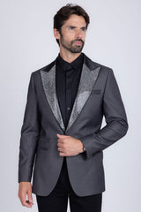Barabas Wholesale Men's Rhinestone Geometric Design Peak Lapel Blazer 5BL12 Charcoal