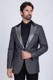 Barabas Wholesale Men's Rhinestone Geometric Design Peak Lapel Blazer 5BL12 Charcoal
