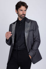 Barabas Wholesale Men's Rhinestone Geometric Design Peak Lapel Blazer 5BL12 Charcoal