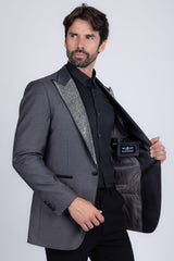 Barabas Wholesale Men's Rhinestone Geometric Design Peak Lapel Blazer 5BL12 Grey